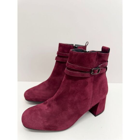 Paul Green Boots Size 7US Burgundy Sydney Italian Leather Block Heel Side Zip - Picture 3 of 10